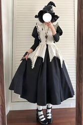 Schwarz/weißes Dienstmädchen-Kleid im Nonnenstil mit langen Puffärmeln und schmalem Gothic-Lolita-Kleid
